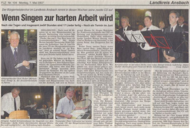 Fränkische Landeszeitung 07. Mai 2007